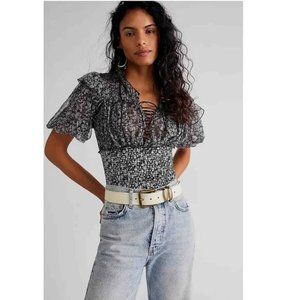 Free People Beatrice Top Black Combo NWT Size X-Small
